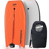 AQUARM Bodyboard 42.5 inch Body Boards for Adults with PE Core, IXPE Deck, 2 FRP Stringers, HDPE Slick Bottom, Coming with Coiled Wrist Leash and Bodyboard Bag, Perfect Surfing for All Levels Surfers