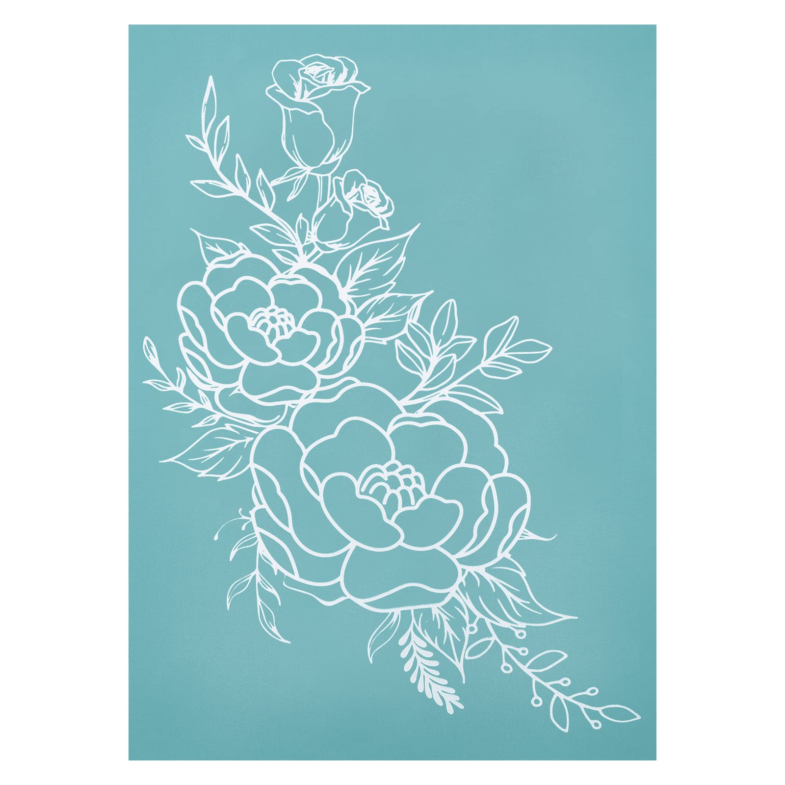 OLYCRAFT Self-Adhesive Silk Screen Printing Stencil Reusable Pattern Stencils Rose Flower for Painting on Wood Fabric T-Shirt Wall and Home Decorations-11x8 Inch