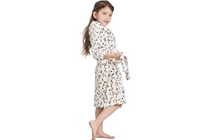 ECHERY Boys Girls Robe Hooded Bathrobe Toddler Robes Soft Coral Fleece Pajamas Unisex Dressing Gown for Kids