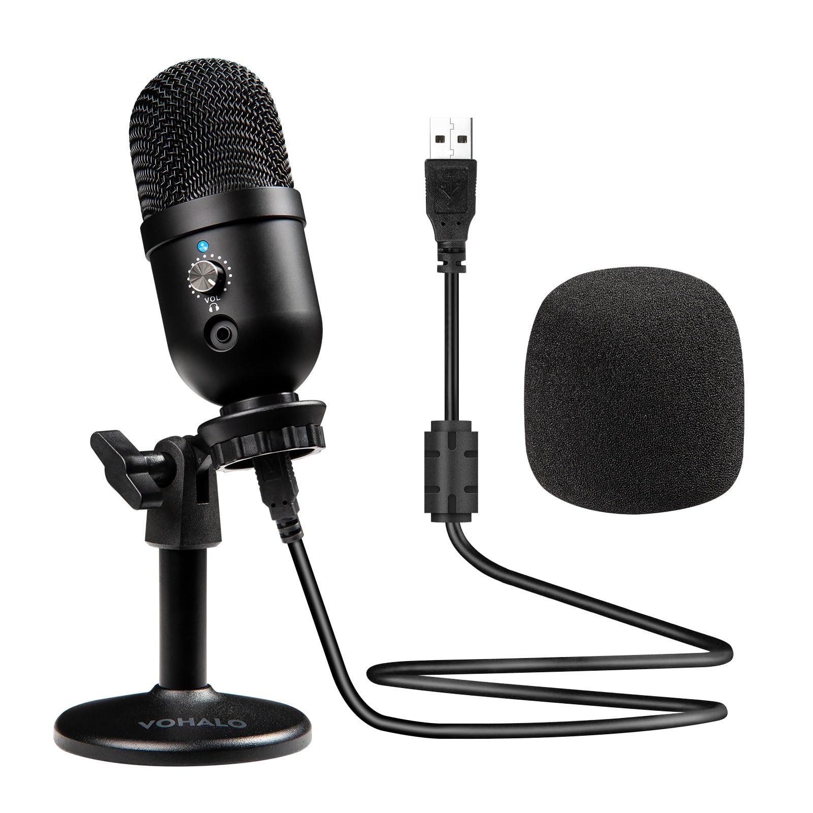 VOHALO USB Microphone Compatible with Laptop Desktop,Cardioid Condenser Microphone for MAC, Gaming, Recording, Streaming, Podcasting, Plug and Play, Black