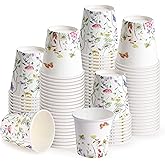 WRAPAHOLIC 3oz Paper Cups - 100 Pack Disposable Bathroom Cups with Wildflower & Butterfly Design, Small Mouthwash Cup for Toothbrush Rinse, Home Bathroom, Picnic, BBQ, Travel and Party