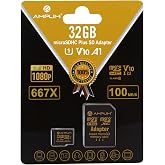 Amplim 32GB MicroSDXC Card A1 V10 U1, Black | with Adapter, 1X, TF Extreme High Speed, Plus Adapter, Phone Galaxy, Camera