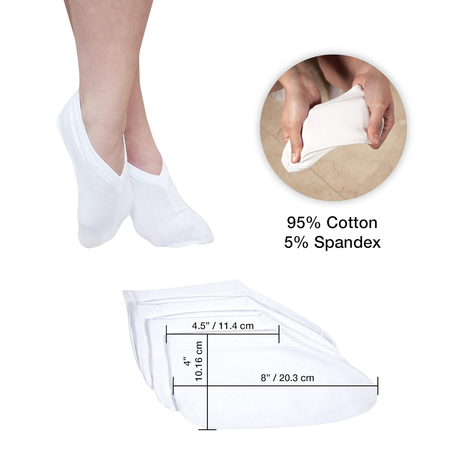 Eurow Cotton Spandex Cosmetic Moisturizing Therapy Socks, White, 2 Pairs : Beauty