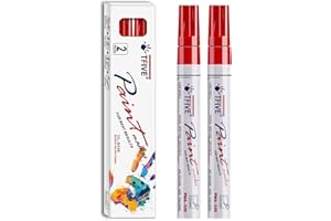 TFIVE Red Permanent Paint Marker Pens - 2 Count Oil Based Marker Pen, Medium Tip, Waterproof & Quick Dry, for Office, Art projects, Rock Painting, Ceramic, Glass, Wood, Plastic, Metal, Canvas