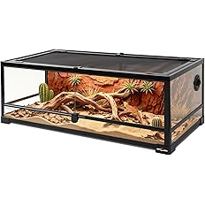 REPTI ZOO 35 Gallon Full Glass Reptile Terrarium 36x18x12 Front Opening