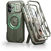 Dexnor for iPhone 17 Case with Slide Camera Cover & Adjustable Kickstand & Built-in Screen Protector, Compatible with MagSafe, Rugged Bumper Cases Heavy-Duty Magnetic Protective Cover, Army Green
