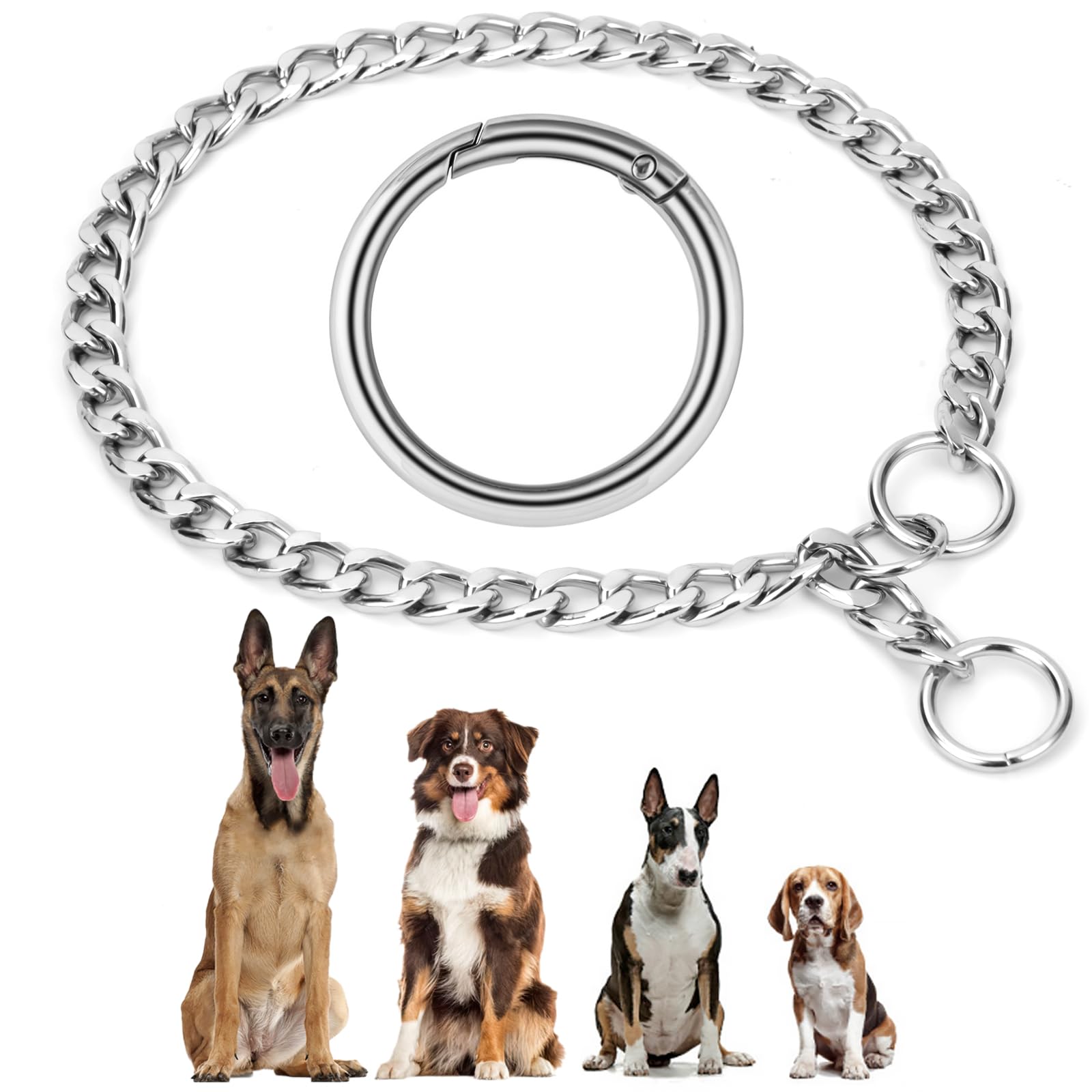 AUAUY Dog Chain Collars, No Pull Metal Choke Chain for Dog, Adjustable Training Collar Chain, Durable Silver Plating Pet Collar Chain for Pet Small Medium Large Dogs, Diameter 3.5mm Length 60cm