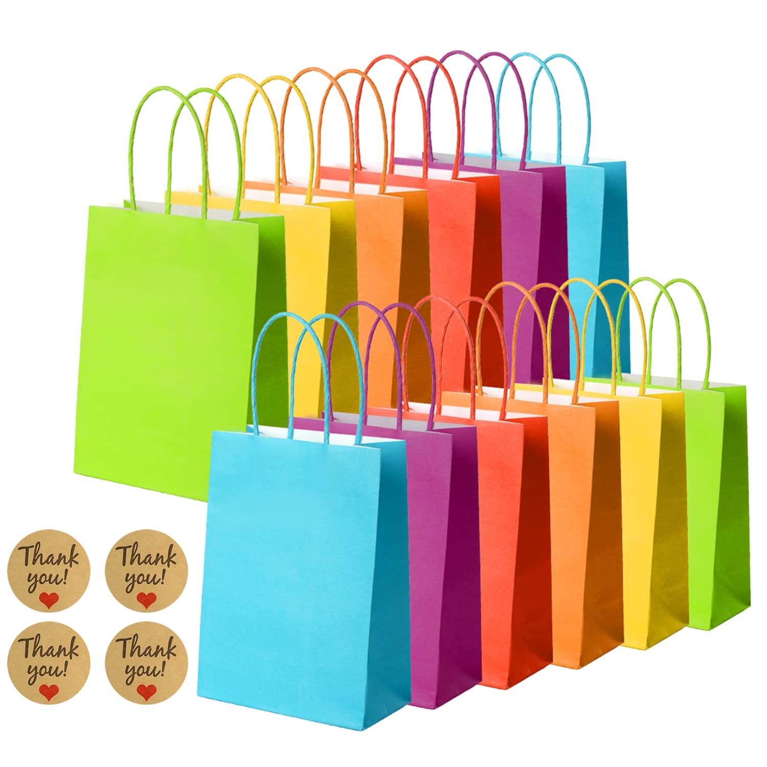 NADSSJL 30 Pcs Paper Party Bags, Gift and Sweet Bags with Handles, Kraft Bags with Stickers, Paper Party Bags for Kids Party, Celebrations, Baby Shower, Birthday, Halloween, Christmas -15 x 8 x 21 cm
