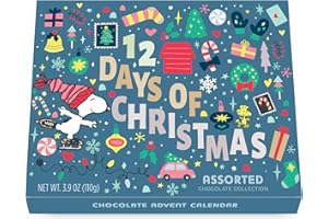 ASTOR Peanuts Chocolate Advent Calendar 12 Days Of Snoopy Advent Calendar, Charlie Brown Woodstock Countdown to Christmas, Holiday Gifts for Kids Adults Men Women, 12 Day Assorted Dark, Milk Truffle, Milk Toffee and Mint