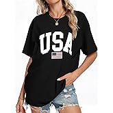 KESIHAN Womens USA T Shirt American Flag Patriotic Shirts Womens Graphic T Shirts Round Neck Short Sleeve Tops