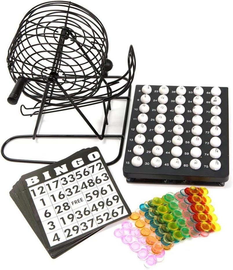 Traditional Bingo Ball Wire Cage Wheel Lotto Game Set And Card Marker