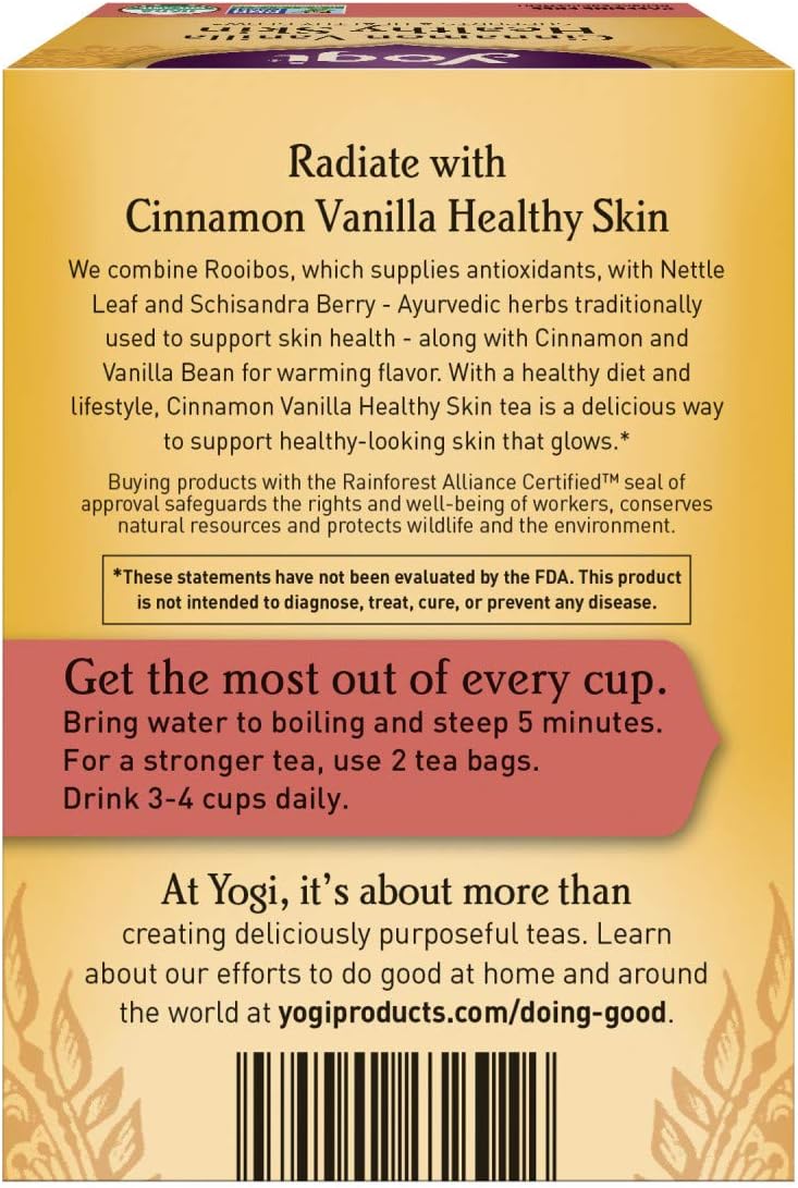 Yogi Tea, Cinnamon Vanilla Healthy Skin, 16 Count: Health & Personal Care