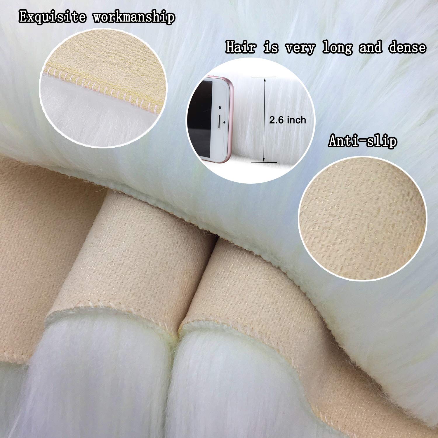 XingMart Sheepskin Area Rugs Luxury Fluffy Floor Carpet for Bedroom Super Soft Plush Faux Fur Rug Shaggy Bedside Rug Room Decor Rug for Baby Nursery Childrens, 2 x 3 Feet