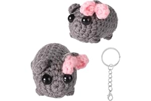 Agromusk Cute Sad Hamster Meme Keychain,Crochet Plush Sad Hamster Meme with Bow Key Rings Chains Bag Charms Kawaii Girl Hamster Handmade Gifts Decor