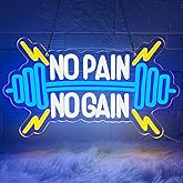 Sneignon No Pain No Gain Neon Sign for Gym Wall Decor,Led Sign,Neon Lights for Bedroom,Motivational LED Light Up Sign for Home Fitness Room,Garage,Workout,Man Cave,Blue & Yellow Barbell Neon Light