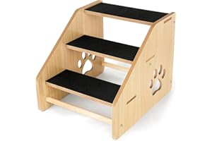 CozyLazy Dog Stairs, Wooden 3-Step Dog Ramp for Small Medium Older Cat Dog, Puppy Essentials Pet Step Ladder for High Bed Couch Car