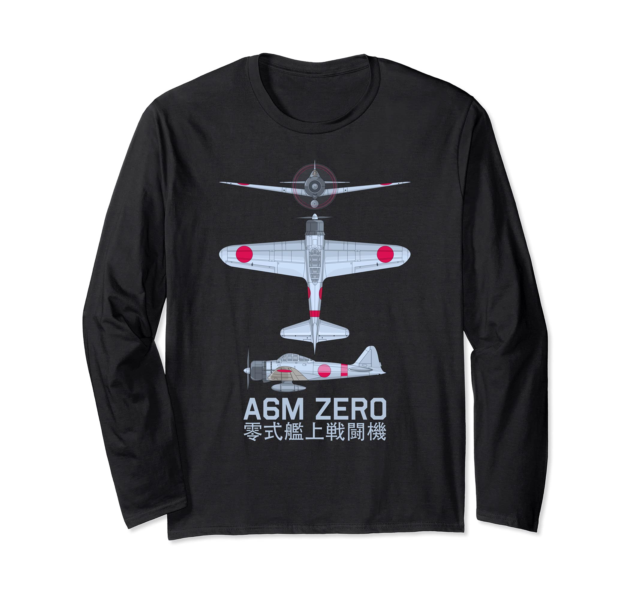 A6M Zero WW2 Japanese Fighter Plane Diagram Long Sleeve T-Shirt