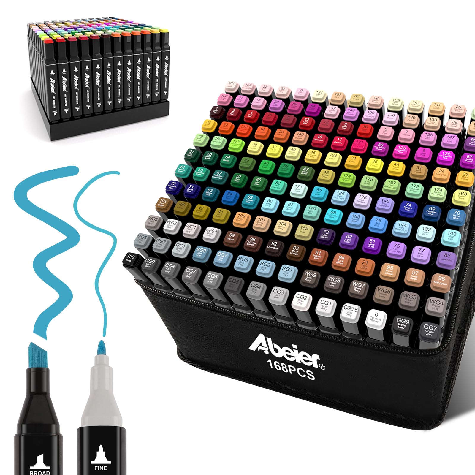 ABEIER 168 Colors Markers Set,Permanent Art Markers Set,Colouring Pens Felt Tip Pens for Adults Painting, Coloring, Sketching, Highlighting,Underlining and Drawing