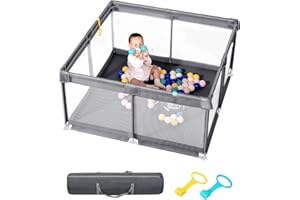 DEAR LOV 50" x 50" Extra Large Baby Playpen for Babies and Toddlers, Safe with Soft Play Fence, Indoor Safety Yard, Easy to Assemble and Clean (Gray)