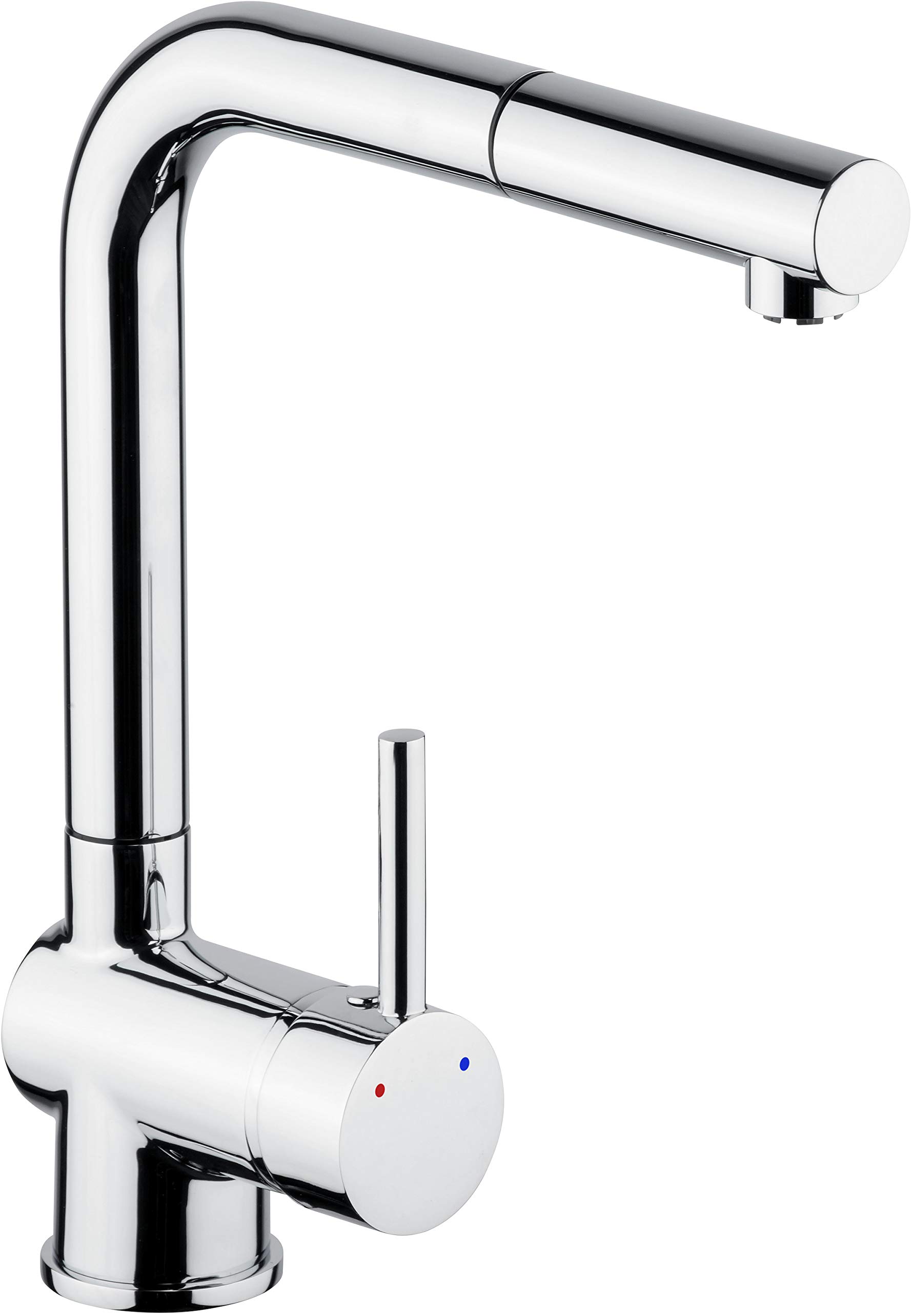 Cornat Livenne LIV535 Single-Lever Sink Fitting Brass Body Chrome-Plated Extendable Hose Spray and Pivoting Spout/Low Pressure Kitchen Tap, Silver