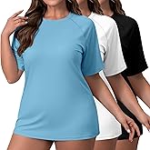 Huukeay 3 Pack Quick Dry Women's Plus Size Rash Guard Swim Shirts Short Sleeves Raglan Swimsuit T-Shirts Activewear Tops