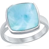 Beaux Bijoux 925 Sterling Silver Natural Larimar Ring Oval/Round/Heart/Square/Filigree Larimar Gemstone High Polished Ring