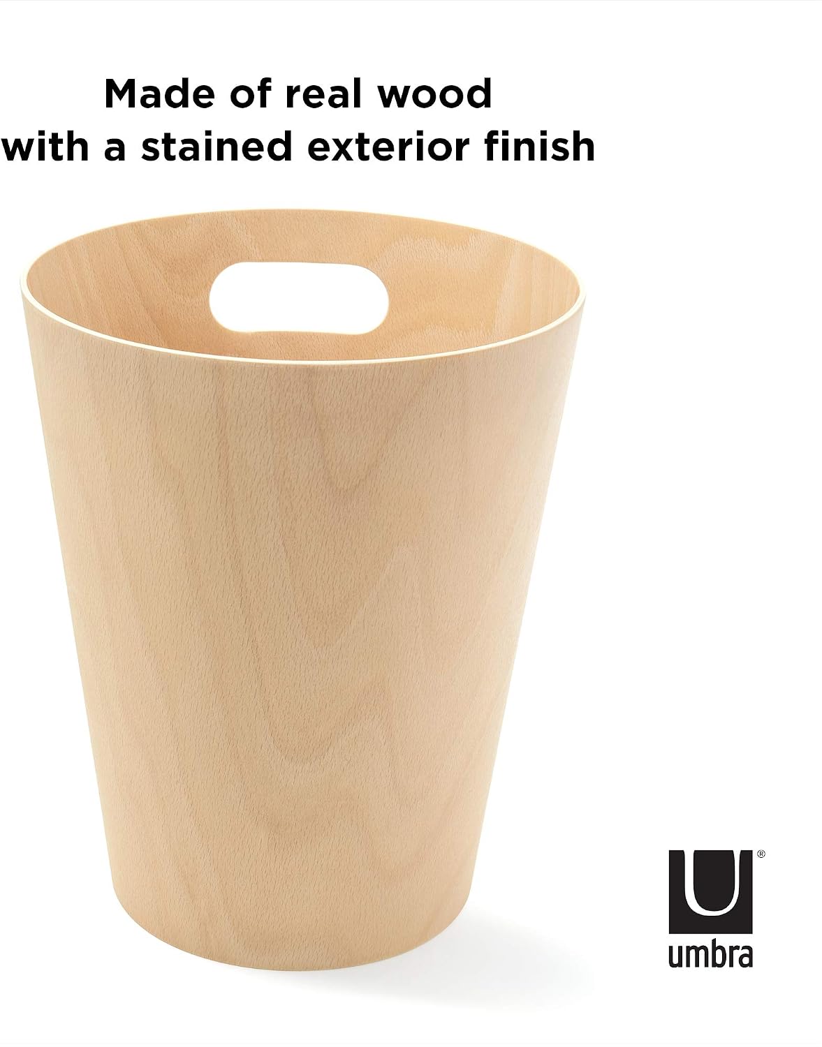 Umbra Woodrow 2-Gallon Modern Wooden Trash Can Wastebasket, Attractive Bin for Garbage or Recycling Suitable for Home or Office Natural - Image 4