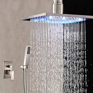 Grifo De Ducha De Níquel Cepillado De Montaje En Techo Led De Lujo