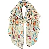 GERINLY Scarfs for Women Lightweight Floral Birds Print Cotton Scarves and Wraps for Spring Shawl Boho Scarf