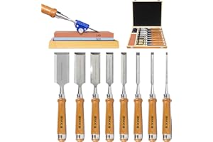 SIIIXS Professional Wood Chisel Set, 8pcs Woodworking Chisel Set with 1pcs Honing Guide, 1pcs Sharpening Stone
