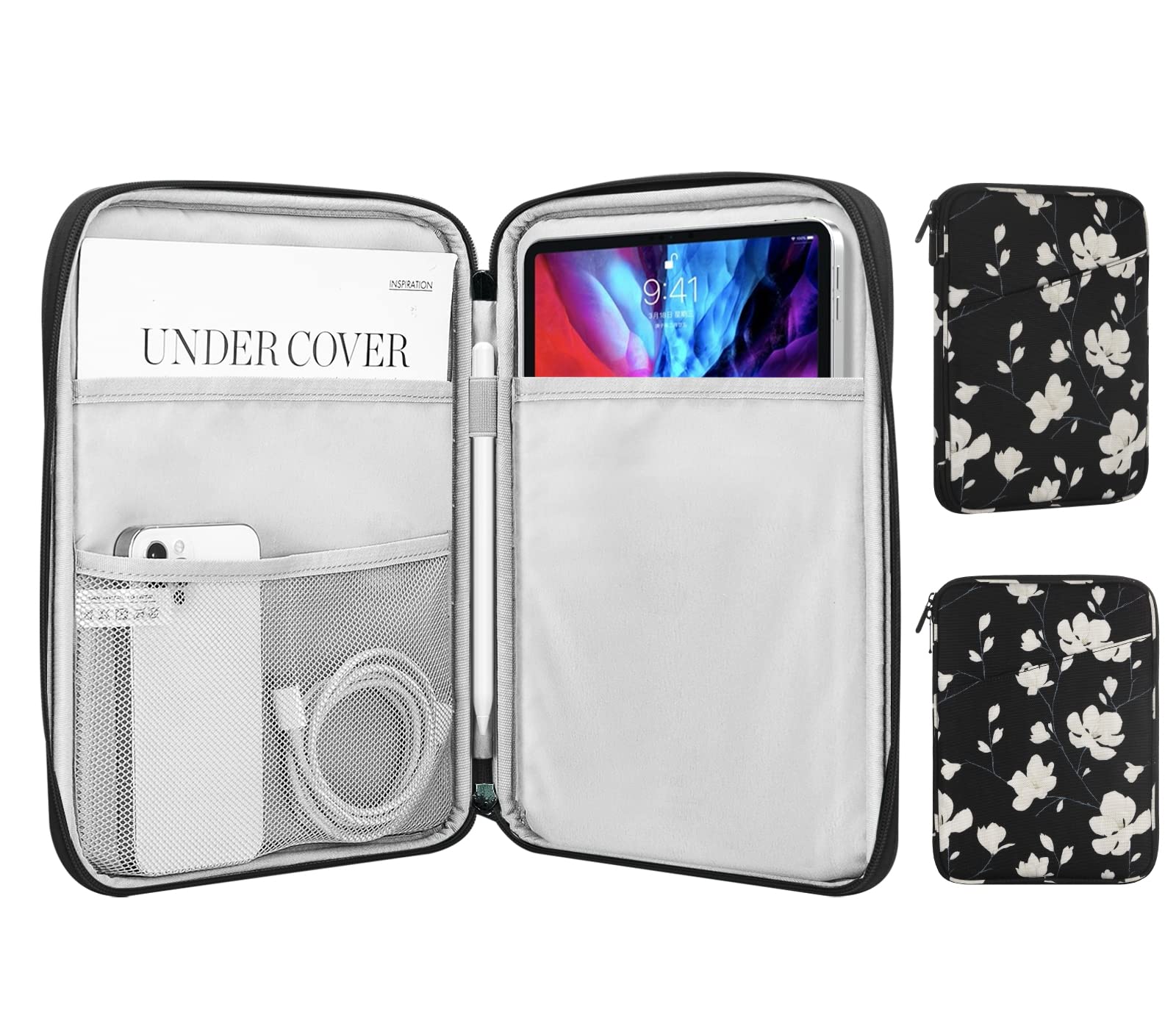 Photo 1 of MoKo 9-11 Inch Tablet Sleeve Case, Fits 11inch iPad Air M3, iPad A16 2025, Pro 11 M4, iPad 10/9/8/7th, Galaxy Tab S9/S8/A8/A7, Protective Bag Carrying Case with Pocket,Black&White Magnolia