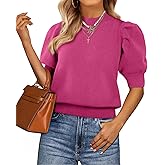 ATHMILE Short Sleeve Sweater for Women 2026 Spring Summer Blouses Crewneck Knit Puff Sleeve Dressy Casual Trendy Shirts