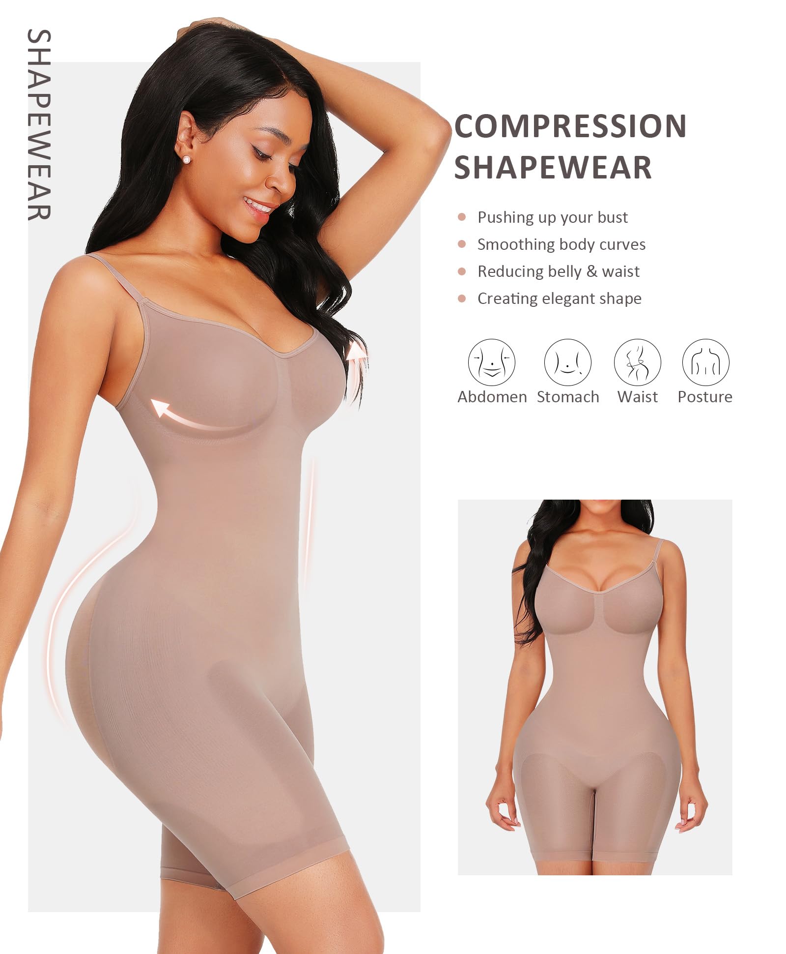 FeelinGirl Shapewear Bodysuit Tummy Control Seamless Sculpting Hip Enhancer Body Shaper for Women