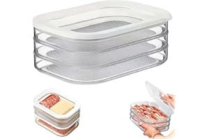 Multi-Layer Rounded Stackable Food Storage Box with Airtight Lid, Deli Meat Ham Cheese Container for Fridge Organization & Pa
