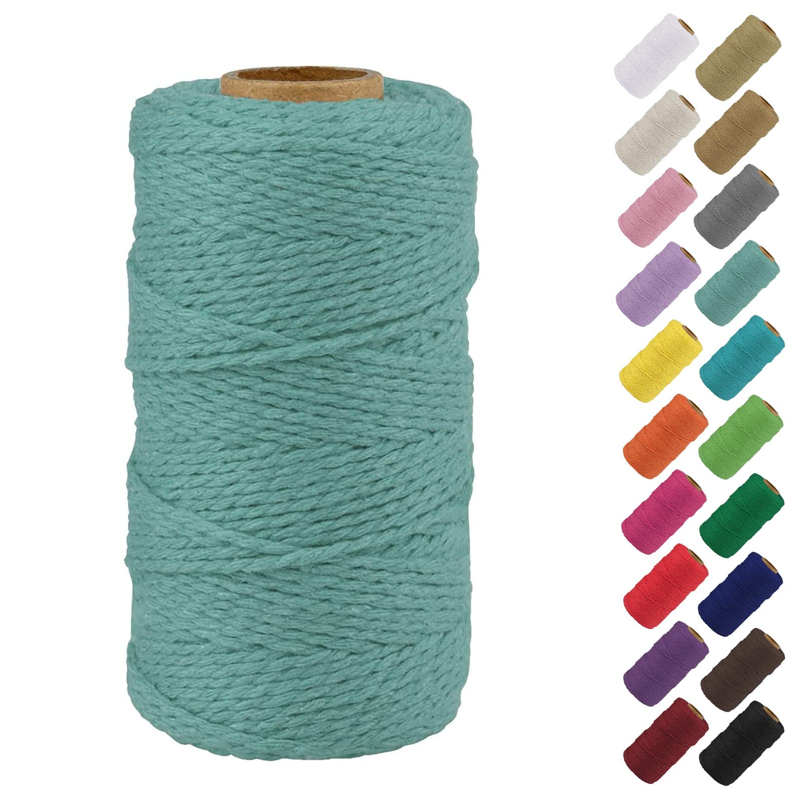 Binwat Natural Macrame Cotton Cord Twine String Colored Cotton Rope Yarn for DIY Crafts Knitting Plant Hangers Christmas Wedding Decor (Light Blue, 2mmx100m)