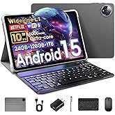 10 Inch Tablet Android 15 with Keyboard, 24GB RAM + 128GB ROM (1TB Expand), T615 Octa-Core, 1280x800 IPS HD Display, 5MP+8MP 