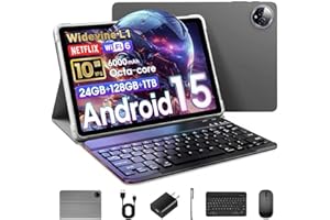 10 Inch Tablet Android 15 with Keyboard, 24GB RAM + 128GB ROM (1TB Expand), T615 Octa-Core, 1280x800 IPS HD Display, 5MP+8MP 