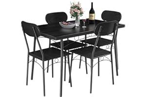 VECELO Dining Table Set for 4, 5 Piece Dinette with Chairs for Kitchen, Breakfast Nook and Small Space, Black