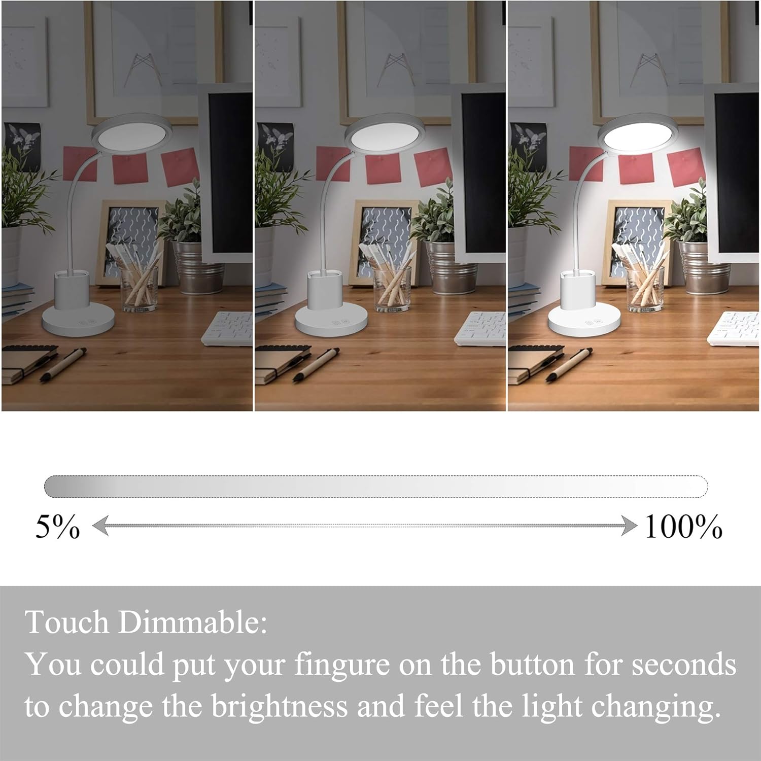 LED Desk Lamp,Golspark Touch Control Desk Lamp 3 Color Modes with Stepless Dimmable,360°Flexible Desk Lamp with USB Charging Port Pen Holder,Rechargeable White Desk Lamp for Students,Dorm Reading: Home Improvement