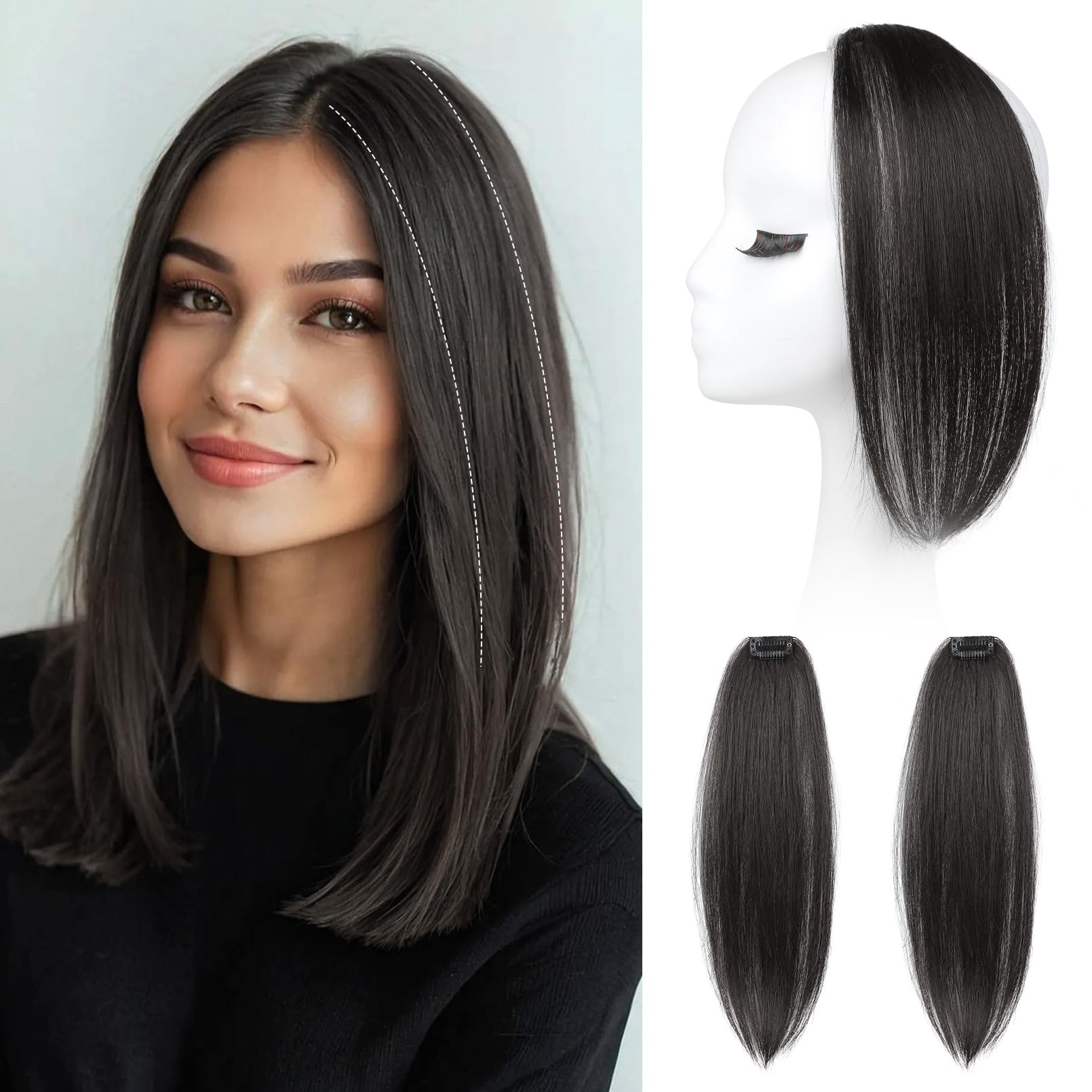 Photo 1 of REECHO Clip in Hair Volumizer, 2PCS 12 inch Short Thick Clip in Hairpieces Adding Extra Volume Hair Extensions for Women - Off Black