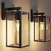 Kalium Porch Lights Outdoor Wall Light Fixture 2pcs, Matte Black, Wall Sconce 12.4 in, Toughened Frame, Clear Glass Shade, Wa