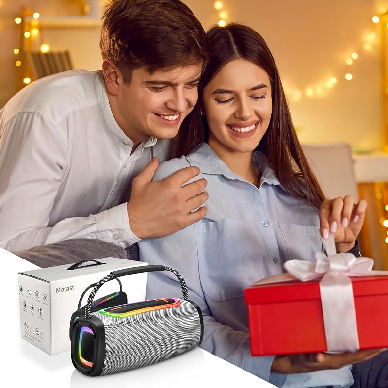 Altavoz Bluetooth portátil, 36 horas de tiempo de reproducción, batería de 6000 mAh, Bluetooth 5.4, sonido estéreo fuerte, graves amplificados, protección contra salpicaduras IP6, luz LED, caja de — foto 7 de 7