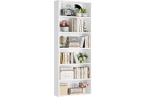 FOTOSOK 6-Tier Open Bookcase and Bookshelf, Freestanding Display Storage Shelves Tall Bookcase for Bedroom, Living Room and Office, White
