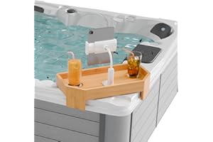 POOLCOMFT Bamboo Hot Tub Tray with Adjustable Phone Holder, Non-Slip Bath Table Tray with Card & Scented Candle - Spa Gift Set for Hot Tub Owners, Women, Parents - Christmas, Birthday Gift Idea
