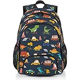 HUXINO Dinosaur Backpack for Kids 5-12, Boys Girls School, Bookbag with Dino & Vehicle Patterns, Lightweight Water Resistant Travel Backpack for Elementary Students