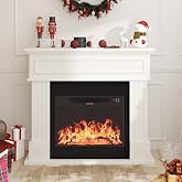 OneBlis 43" Electric Fireplace with Mantel, Freestanding Electric Fireplace Heater TV Stand with 23" Insert, Remote Control, Ajustable Flame and Timer, Fire Place Insert Heater for Living Room, White