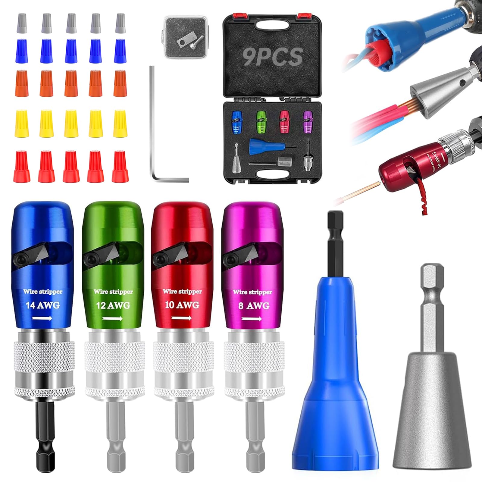 Photo 1 of Wire Stripper Twister Tool for Drill with 25pcs Wire Nuts, 8/10/12/14 AWG Gauge Electric Wire Stripping Tool & Wire Twisting Connector Set,2025 Upgrade Improve Work Efficiency 20 Times