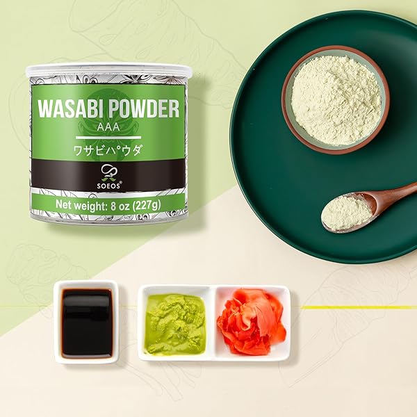 SOEOS WASABI POWDER 8OZ (227G), PREMIUM WASABI POWDER FOR SUSHI AND SASHIMI