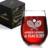Innfueunun Always Causing A Racket Stemless Wine Glass,Funny Thanksgiving Christmas Gifts for Tennis Lovers Dad Mom Husband Wife-15oz