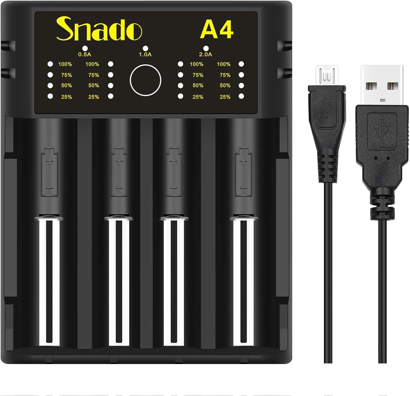 Intelligent Charger, Snado Universal Smart Charger for Rechargeable Batteries Ni-MH Ni-Cd AA AAA C Li-ion LiFePO4 IMR 18650 26650 14500 16340 18500 10440 18350 17670 RCR123a (4 Slots)